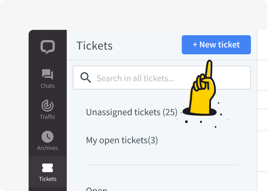 Creating ticket in Ticket section in LiveChat app