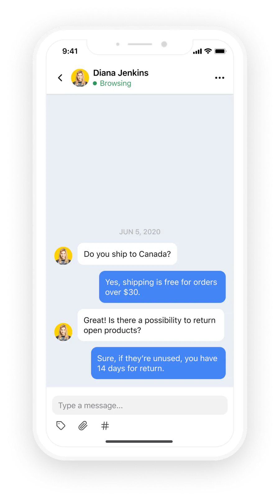 Notifications in LiveChat app for iPhone