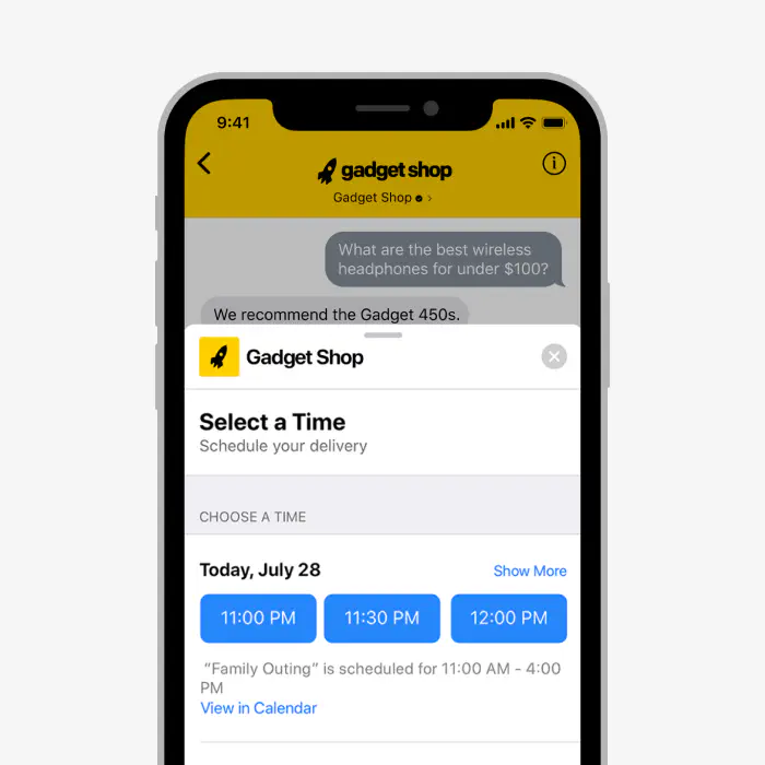 LiveChat feature - scheduling appointments with Calendar app on their iPhone