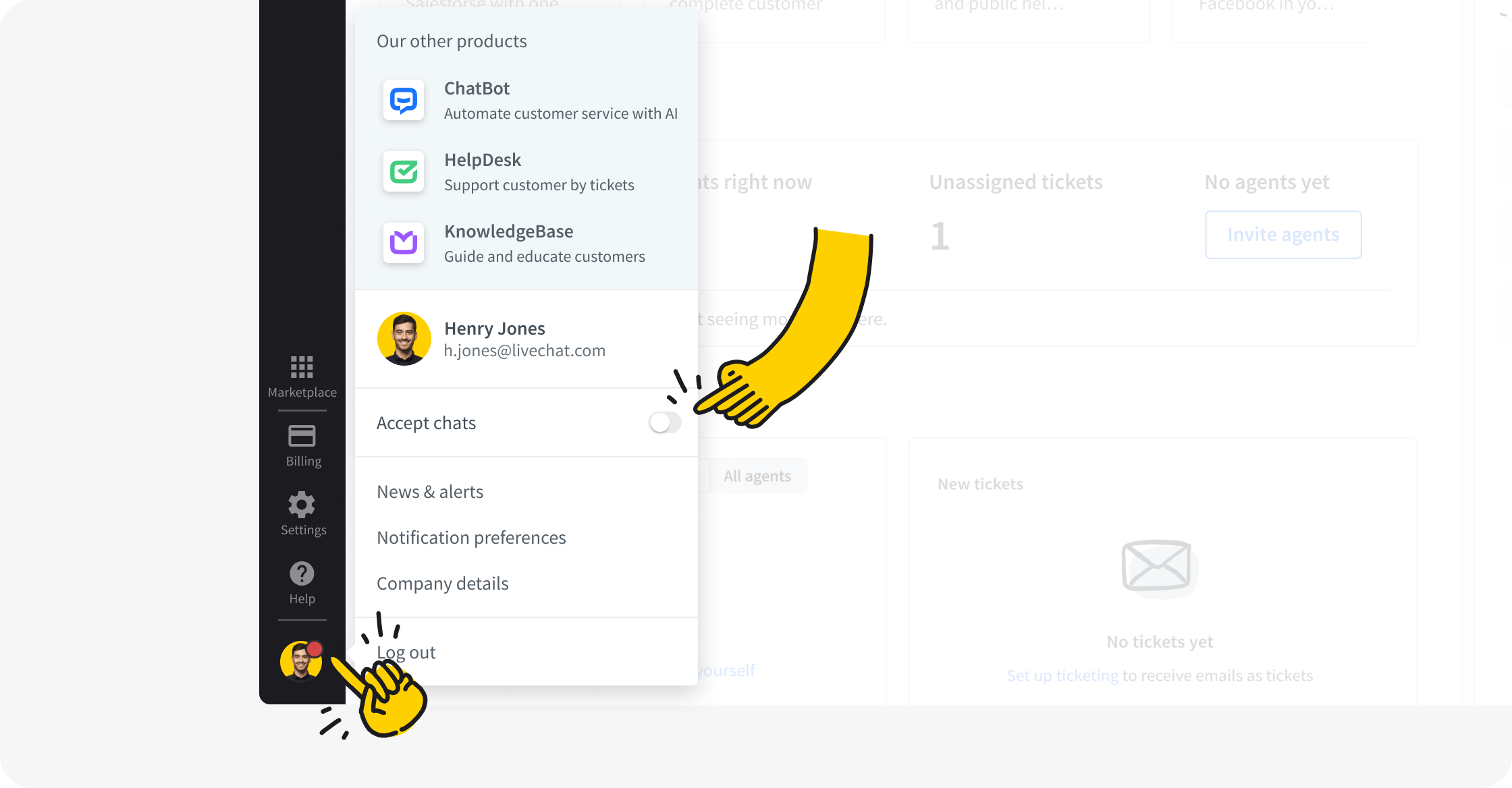 Off accepting chats in LiveChat app