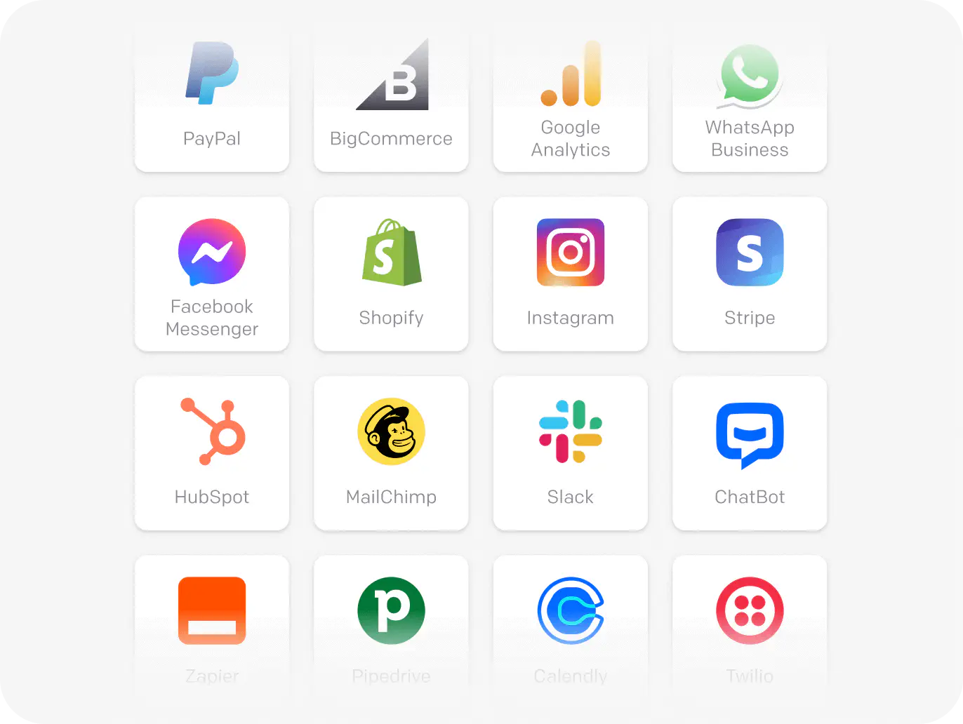 An image showing apps available as integrations in the live chat marketplace