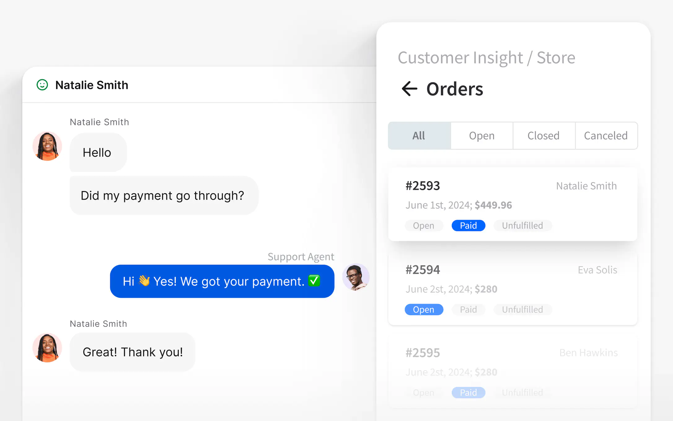 Order info in LiveChat app for Shopify