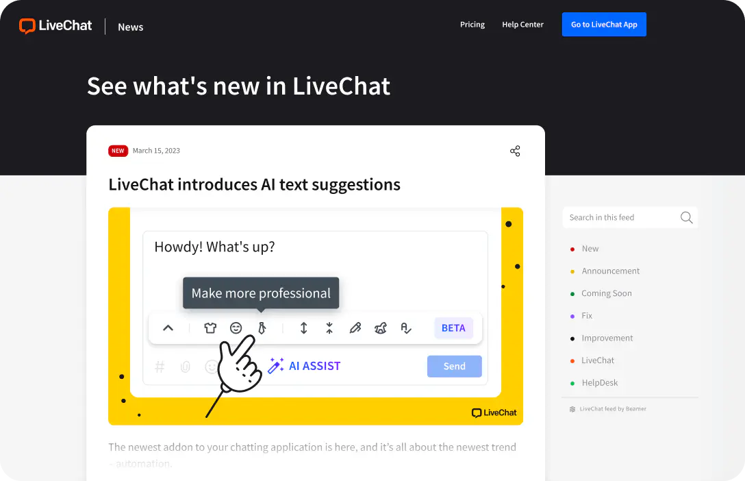 A preview of LiveChat product updates.