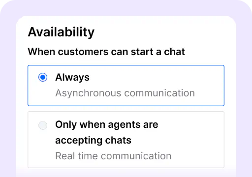 A preview of availability selection in the chat widget settings.